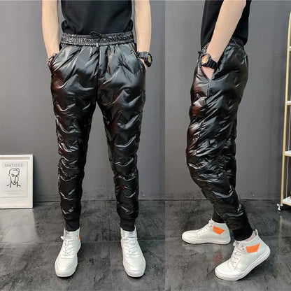 2022 New Men Shiny Winter Down Pant Thick Warm Sweatpants Casual Trousers Slim Outdoor Windproof Waterproof Cotton Pants.