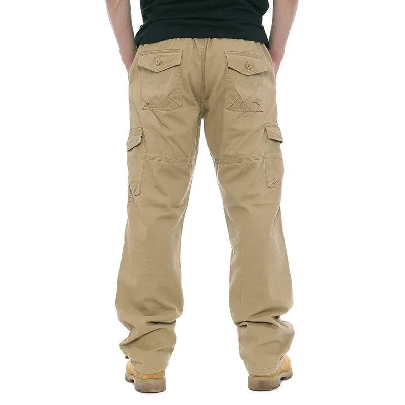 2025 Men's Casual Elastic Waist Plus Size Cargo Pants Multiple Pockets Loose Fit Trousers For Construction Site
