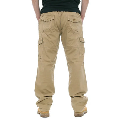 2025 Men's Casual Elastic Waist Plus Size Cargo Pants Multiple Pockets Loose Fit Trousers For Construction Site