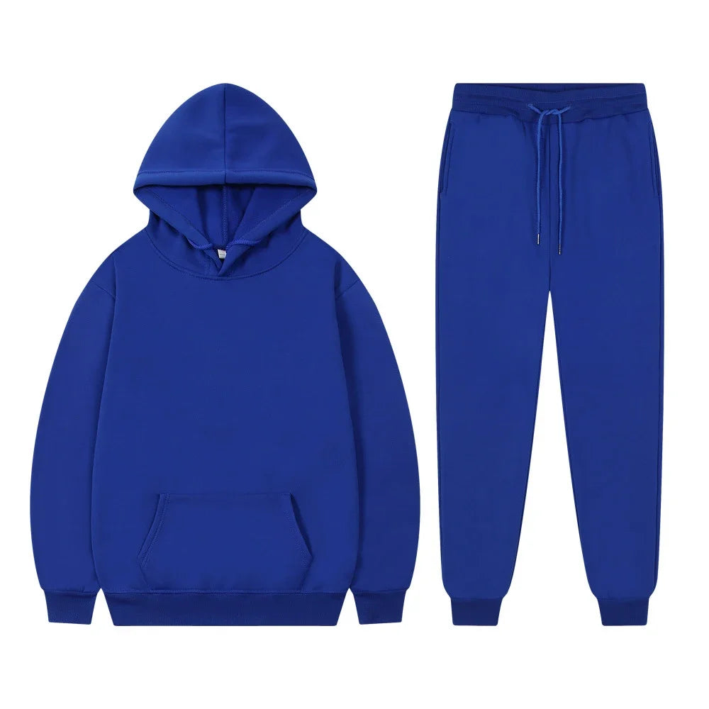 Men's Casual Tracksuit Autumn Fleece Warm Sweatshirts Sweatpants Suit Daily Sports Hooded Sweatshirts + Jogger Pants 2-piece Set.