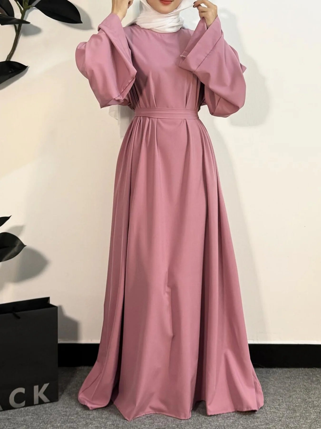 Muslim Abayas Women Kaftans Prayer Dress With Belt Full Sleeve.