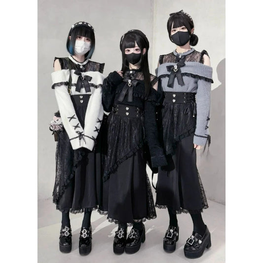 2025 Y2k Aesthetic Harajuku Style Lolita Long Skirt Women Gothic Lace Black Slim Skirts Japanese Jk Pleated Skirt Saia Feminina.