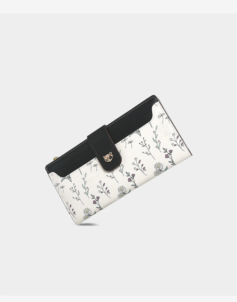 FOXER New Women's Long Wallet Fashion Multi-card Clutch Slot Card Holder Signature Versatile PU Floral Wallet Zipper Coin Purse