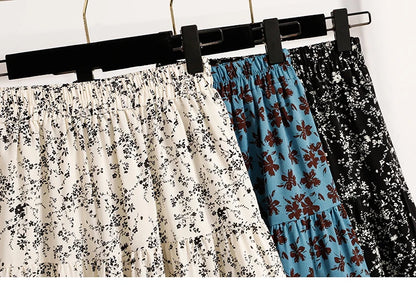 Zjaiss Autumn 2025 Floral Pleated A- Line Skirt Vintage Draped Elegant Chinese Style Women's Half-length Skirts With Lining.