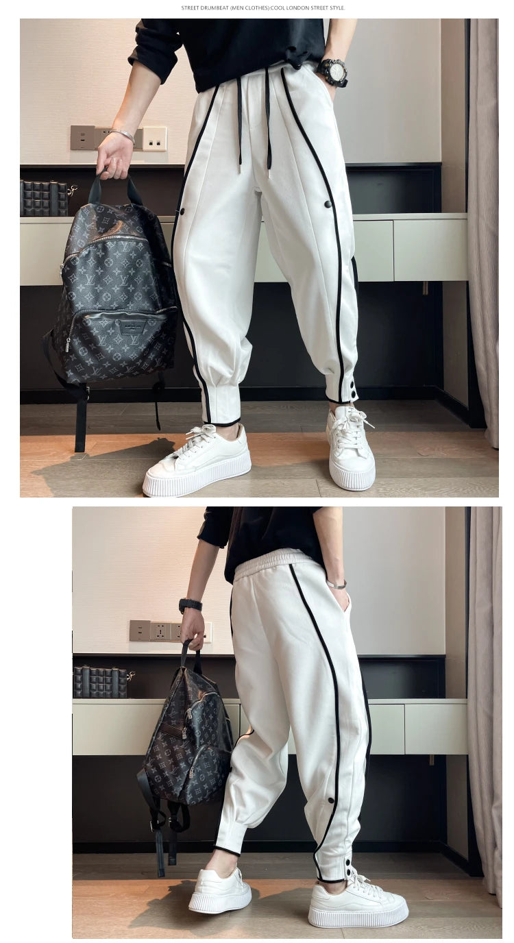 Spring Autumn Casual Joker Harlan Pants Sports Bundle Leg Waist Pants Streetwear Fashion Men Black White Grey Elastic Trousers.