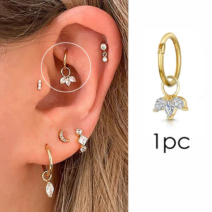 1pc Crown Pendant Dangle Earrings For Teen Girl Kpop Style Gold Color Stainless Steel Hoops Ear Cartilage Rook Piercing Jewelry.