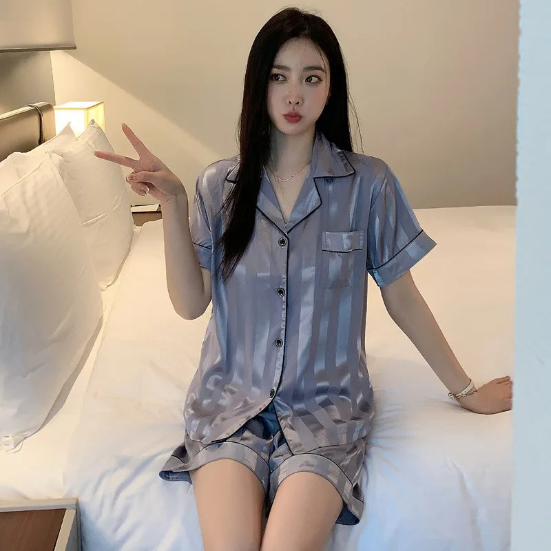Women's New Arrival Summer Lightweight Short-Sleeved Pajamas Summer Imitation Silk Homewear Set Women's Summer Clothing.
