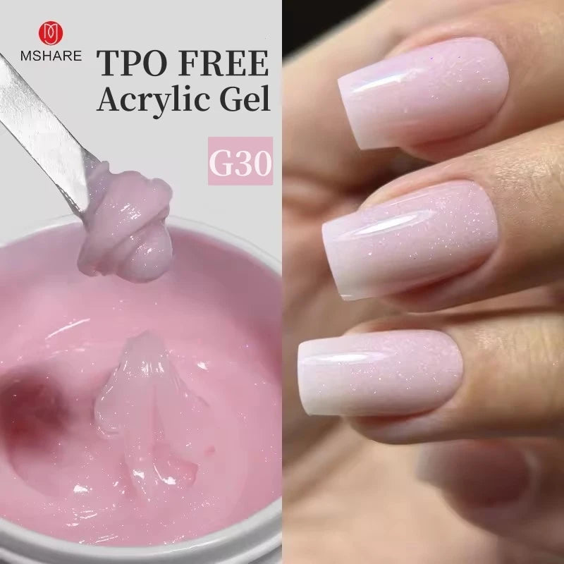 MSHARE 50g/250g Shimmer Pink White Acrylic Gel TPO Free Glitter Shiny Extension Acryl Hard Gel Nails Sculpting Construction.