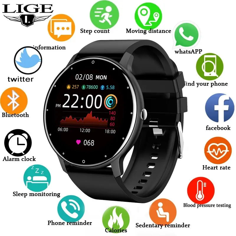 LIGE Smart Watch Men Women Full Touch Screen Sport Fitness Watch Man IP67 Waterproof Bluetooth For Android IOS Smartwatch Men.