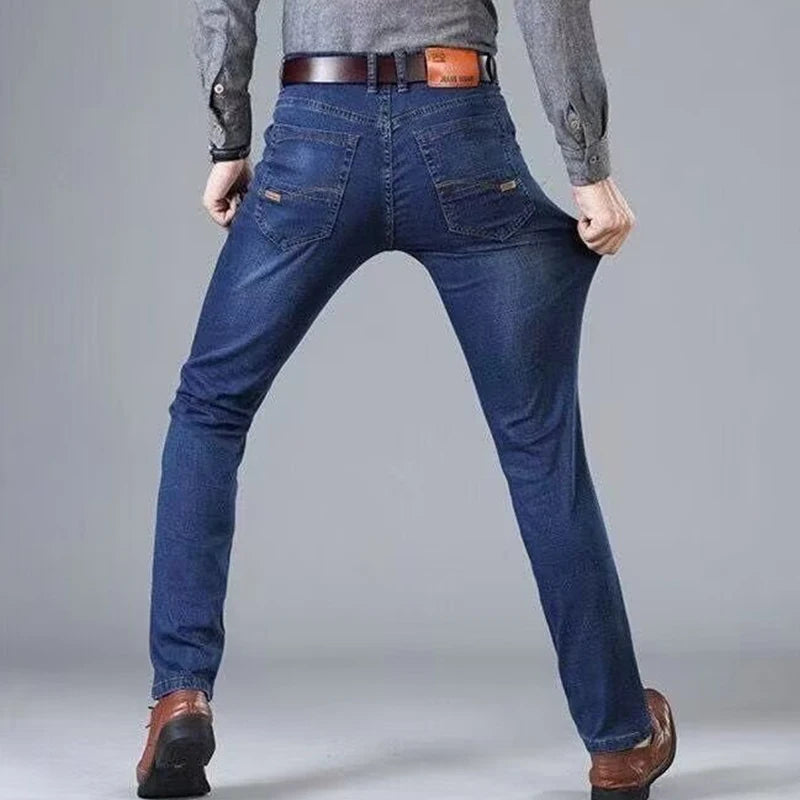 2024 new spring and autumn men straight leg simple casual commuting jeans trend fashion everything zipper design pants.