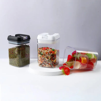 Kitchen Plastic Container Organizer Moisture-Proof Sealed Tank Square Transparent Grain Storage Jar Dried Fruit Snack Box Cans