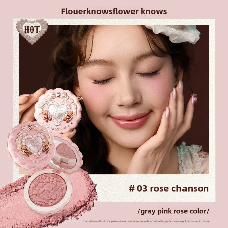 Flower Knows The Sweetie Bear Collection Satin embossed blush Lasting Matte Puffing Natural Brightening Facial Cosmetics 5g