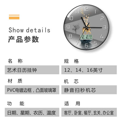 Wanduhr, Wohnzimmer mit Kalender, Zuhause, modisch, einfach, modern, Wanduhr, 2023, neuer Stil, stumm, Licht, Luxus