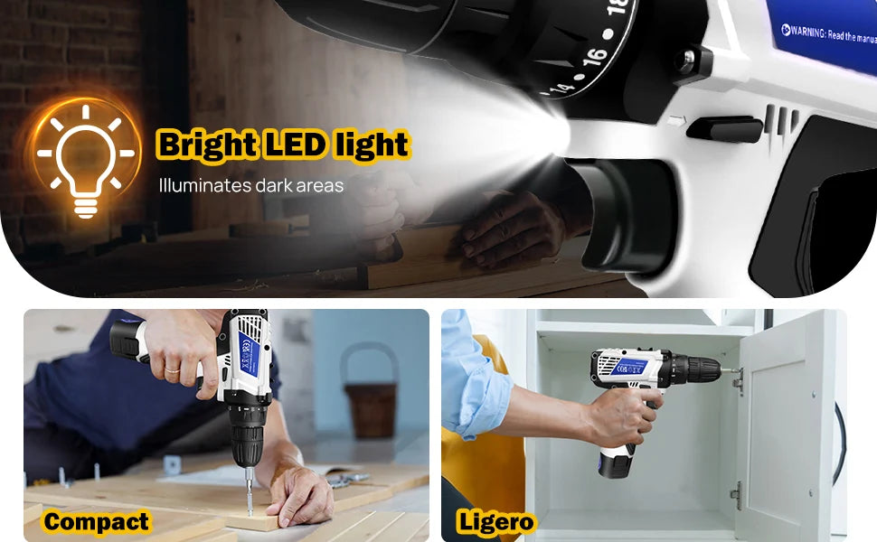 16,8-V-Akku-Bohrschrauber-Set, 2-in-1-Mini-Elektroschrauber-Werkzeuge + LED-Arbeitsleuchte, hohes Drehmoment, 45 Nm