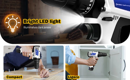 16,8-V-Akku-Bohrschrauber-Set, 2-in-1-Mini-Elektroschrauber-Werkzeuge + LED-Arbeitsleuchte, hohes Drehmoment, 45 Nm