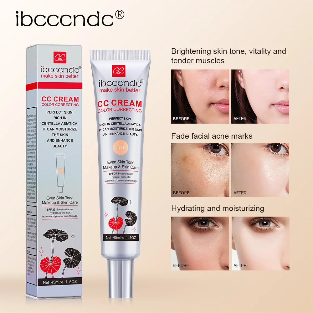 45ml Color Correcting CC Cream Facial Centella Asiatica Repair BB Cream Natural Concealer Whitening Liquid Foundation Cosmetics.