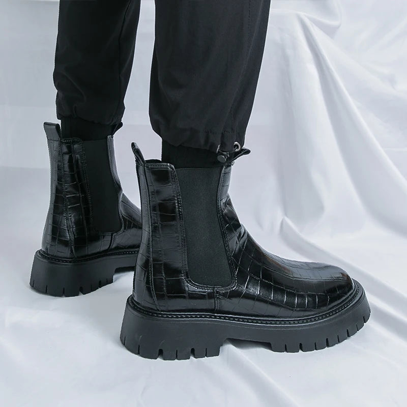 Street Style Pointed Toes Chelsea Boots Stylish Leather Ankle Boots Fashion High Top Shoes Party Business Motorcycle Boots Botas