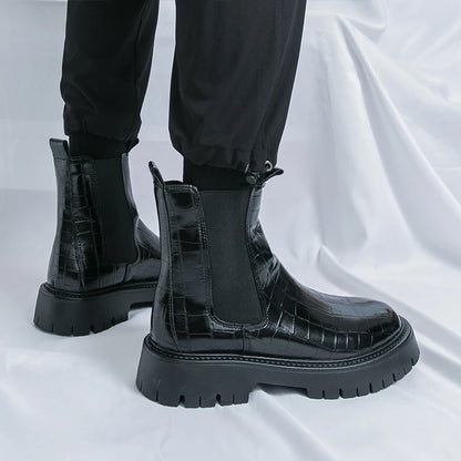 Street Style Pointed Toes Chelsea Boots Stylish Leather Ankle Boots Fashion High Top Shoes Party Business Motorcycle Boots Botas