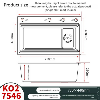 Household Rust Proof 304 Stainless Steel Kitchen Sink Handcrafted Thickened Undermount Wash Vegetable Basin Large Single Slot