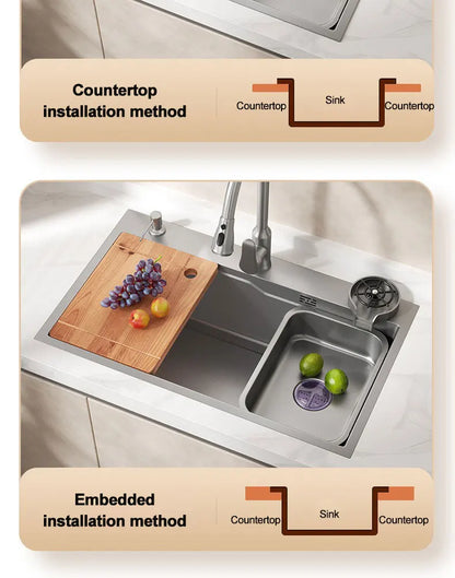 Thickening 304 stainless steel nano-coated Kitchen Sink Large-Capacity Single Sink Wear-Resistant Grey tank