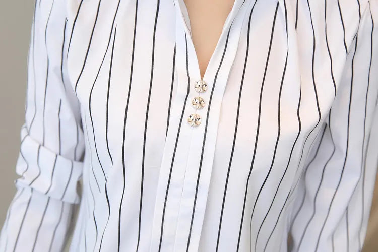 Stripe Women Blouse Fashion Standing Collar Women's Shirt Long Sleeved Shirts and Blouses Printing Ladies Tops Basic Womens Tops