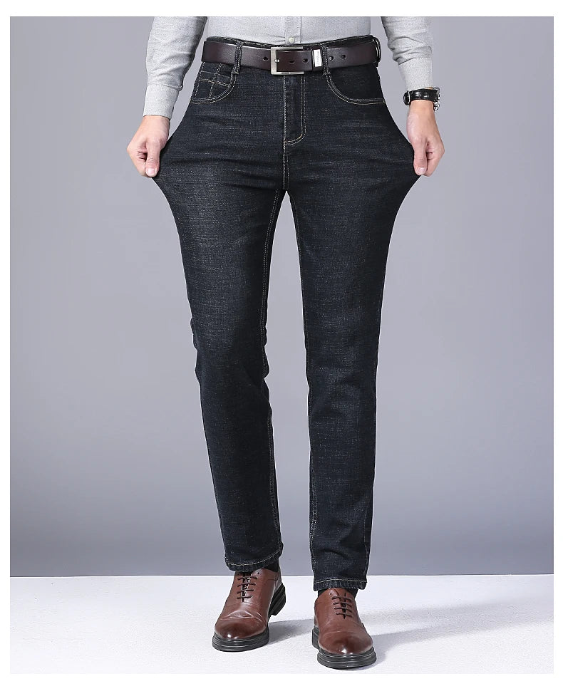 2025 frühling männer Jeans Hohe Qualität Klassischen Stil Business-Mode Schwarz Blau Slim-fit Denim Hosen Männliche Marke casual Hosen.