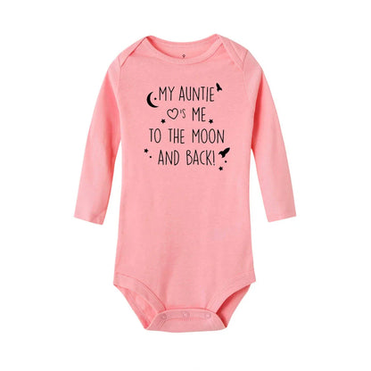 Baby-Body „Meine Tante Take Me To The Moon and Back“-Aufdruck für Neugeborene, Jungen, langärmelig, Kleidung, modisch, lässig, beste Geschenke.