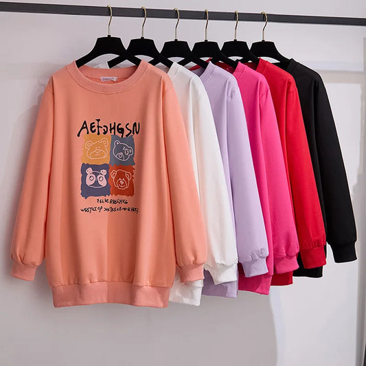 175Kg Plus Größe frauen Fehlschlag 170 Frühling Herbst Neue Lose Rundhals Cartoon Sweatshirt 6XL 7XL 8XL 9XL 10XL 11XL 6 Farben