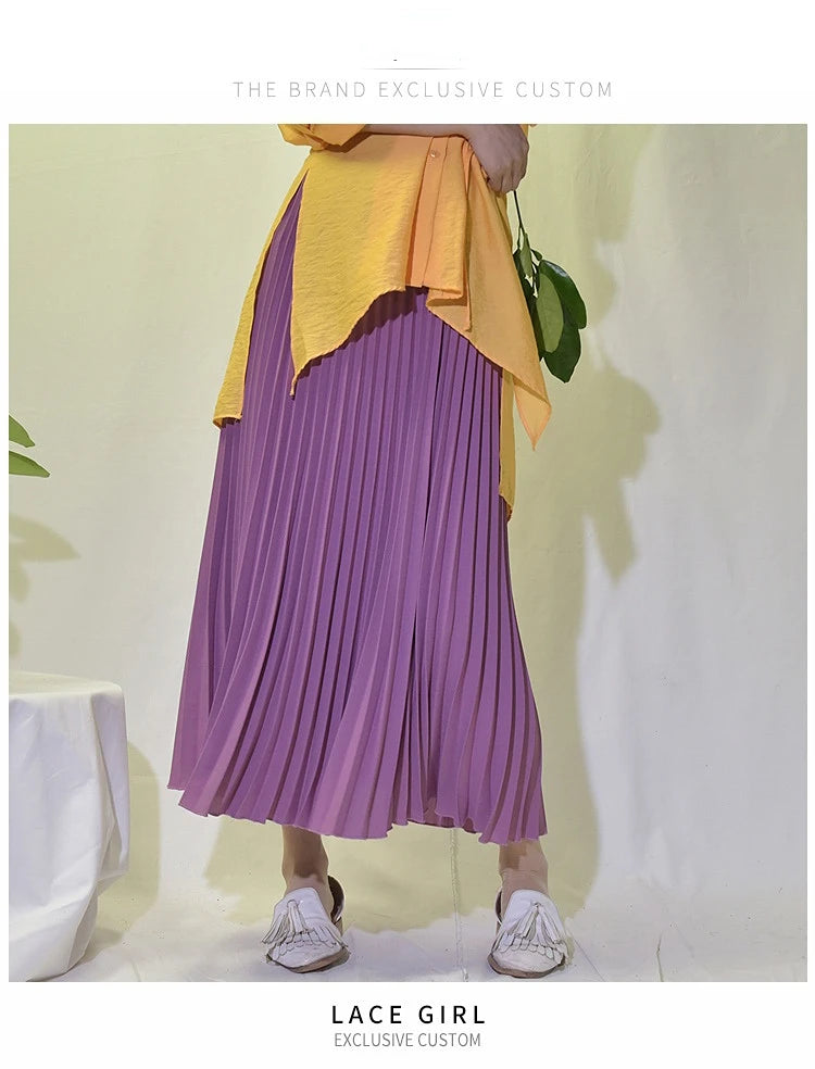 Classical Women Pleated Skirt 90cm/80cm Long Female Elastic Waist Skirt Big Size Velvet Pleated Skirt for Winter Ankle-Length.