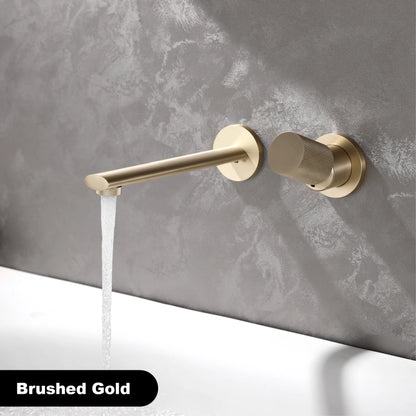 Luxury brushed gold brass wall mounted adjustable water volume bathroom faucet Embedded design for hot and cold water basin Tap