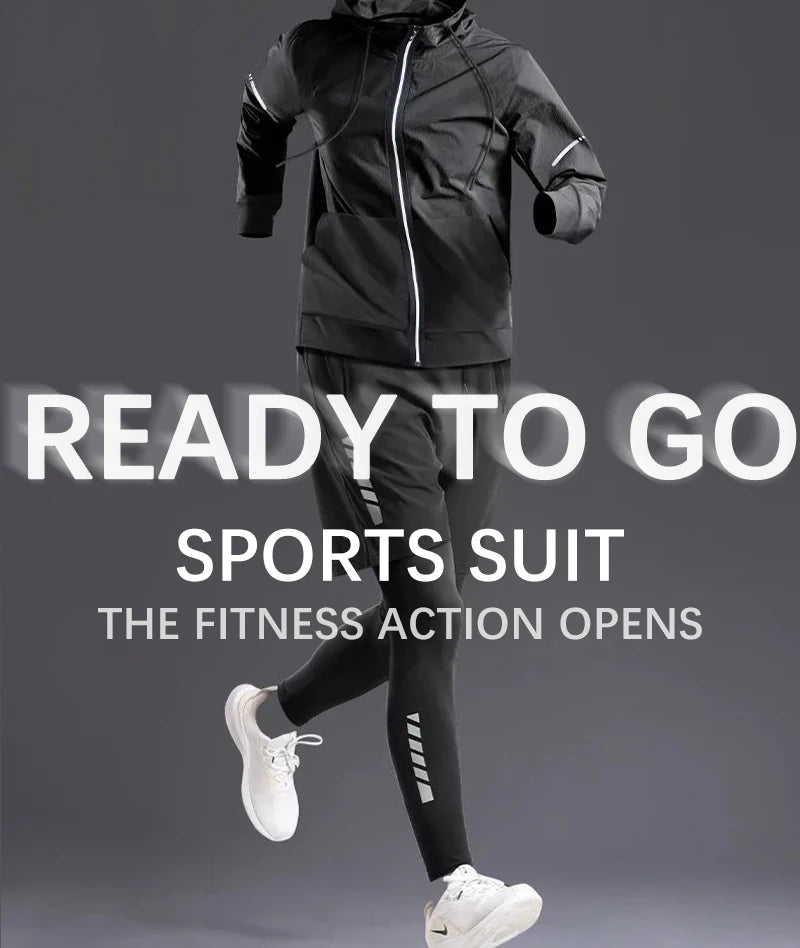 Fashion Breathable Running Sports Suit Men's Fitness Clothes All-Seasons Professional Morning Running Clothes Quick Dry Training.