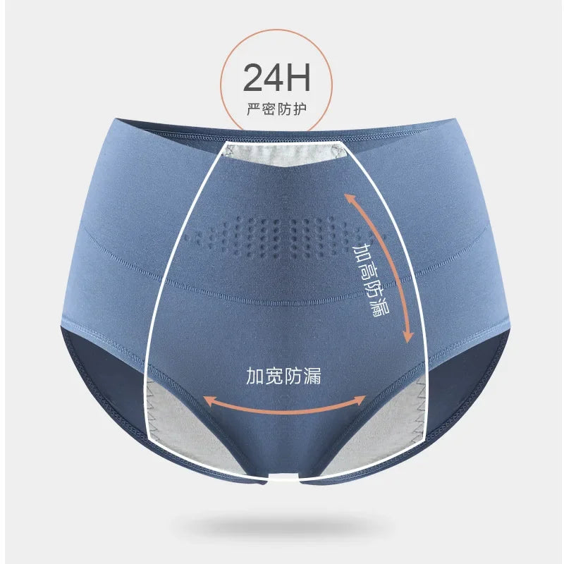 High Waist Menstrual Women Panties Widen Period Pants Leak Proof Physiological Underwear Cotton Plus Size Girl Brief.