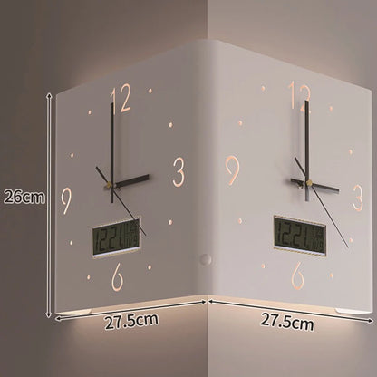 Wohnzimmer Wanduhren Gebogene Ecke Doppelseitige Stille Wanduhren LED Induktion Beleuchtung Uhr Luxus Design Dekor