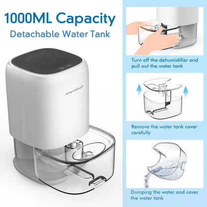 Air Dehumidifier for Bedroom 7 Corlor RGB Light 280 sq. ft Mini Portable Utral Quiet and Auto Shut Off  Closet Bathroom1000ML.