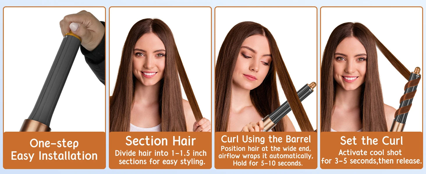 Professional 6IN1 1300W Multi-Functional Hair Styler - Dry, Straighten, Curl with Brush, Ideal for Salon & Home Use.