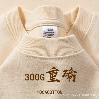 Summer Light Green Heavy Weight 300G Short Sleeved T-shirt Cotton  Men's Loose Casual Base Shirt Korean Tee Women's