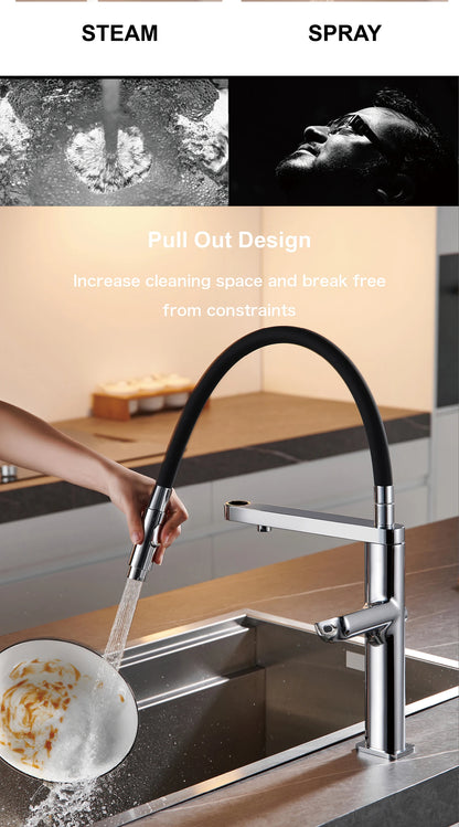 Luxury brass gun gray sensing kitchen faucet LED display touch switch hot&cold water pull-out purified water 2 function sink Tap
