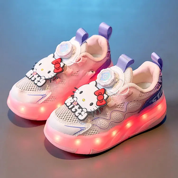Hello Kitty Children's In-line Skating Shoes Four-Wheel Design Adjustable Roller Blades for Boys Girls Sports Footwear Sneakers.
