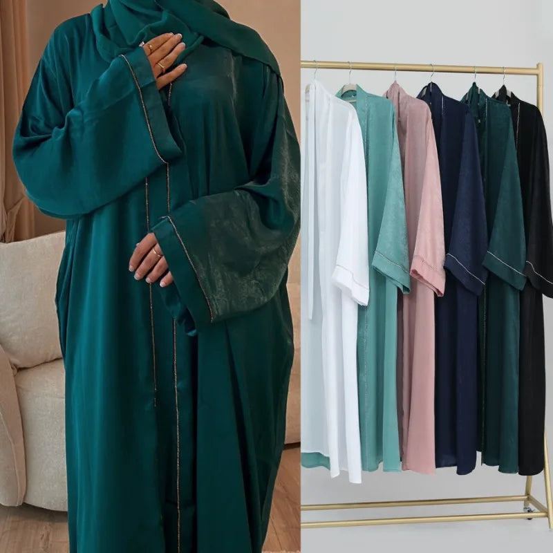 2024 Muslim Modest Cardigan for Women Eid Arab Abaya Dubai Dress Islamic Daily Long Sleeve Clothing Turkey Solid Color Coat Robe.