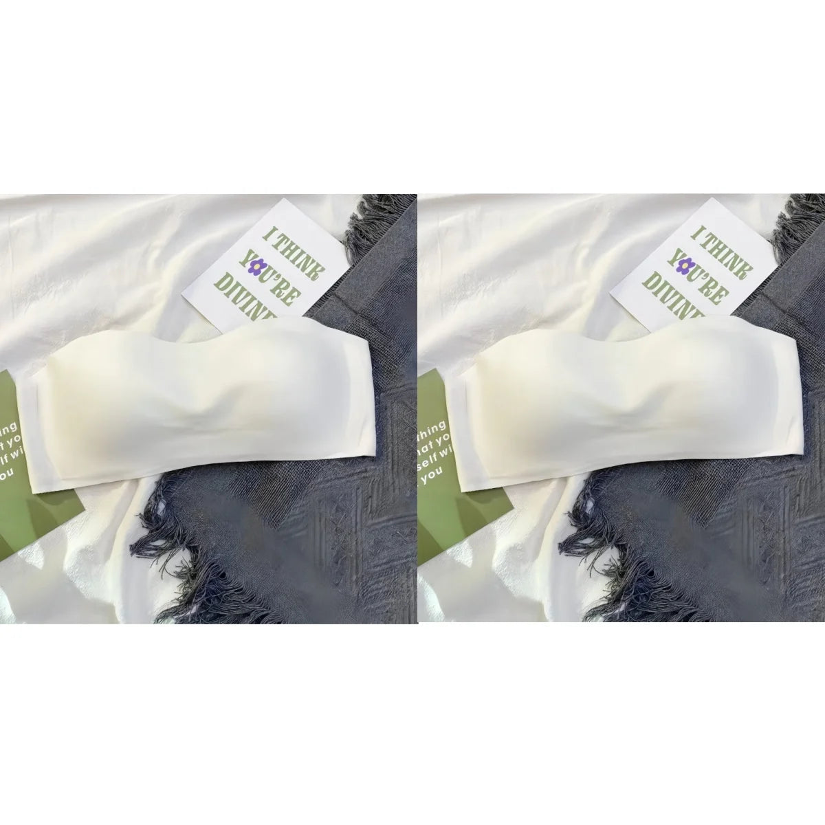 2Pcs/Set Strapless Bras For Women Push Up Bra Non-wire Bra Glossy Brassiere Seamless Underwear 1/2 Cup Padded Sexy Lingerie.