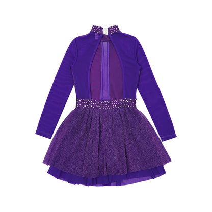 Kinder Mädchen Eiskunstlauf Kostüm Ballett lyrische Tanz gymnastik Trikot Kleid Langarm glänzend Mesh Performance Dance wear