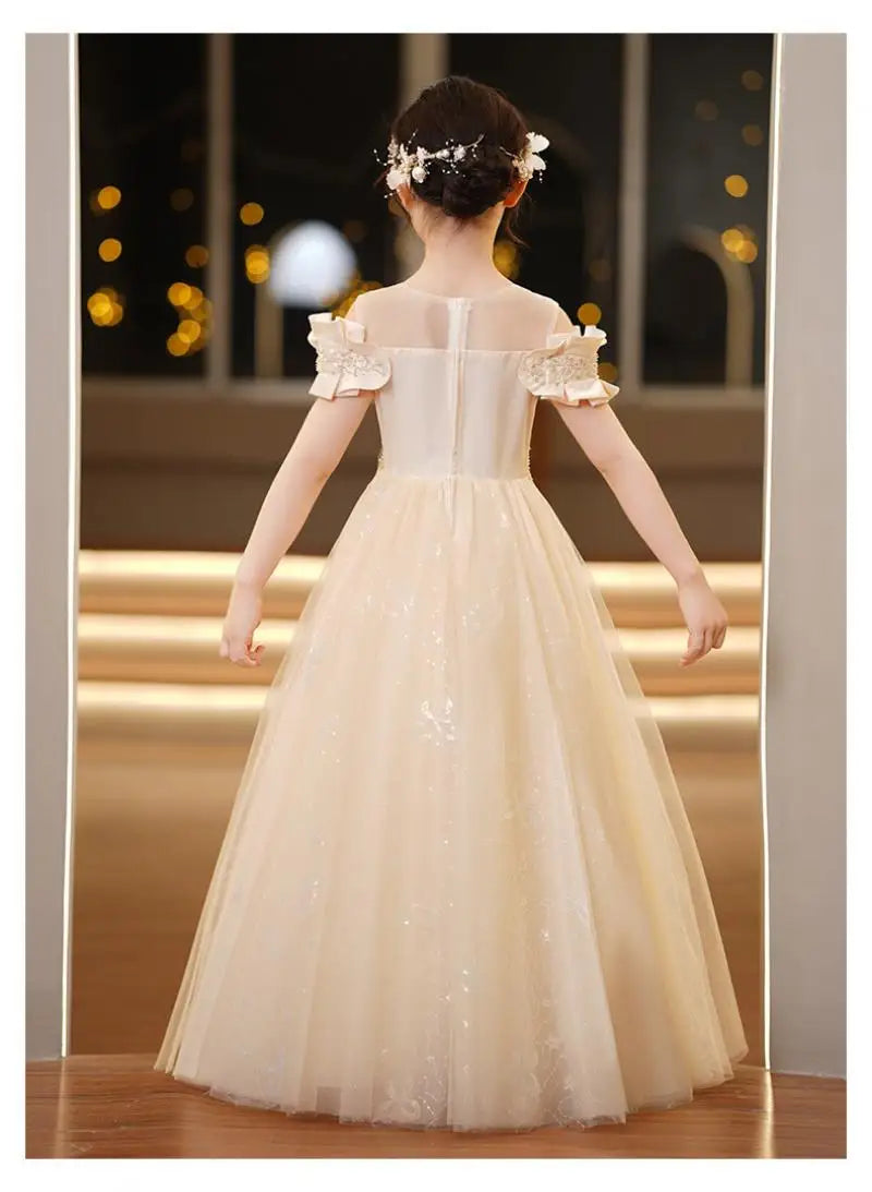 Neue Jugend Mädchen Prinzessin Mesh Kleid Hochzeit Blumen mädchen Kleid Schul wettbewerb Klavier lange Leistung Kleid für 3-12 Jahre.