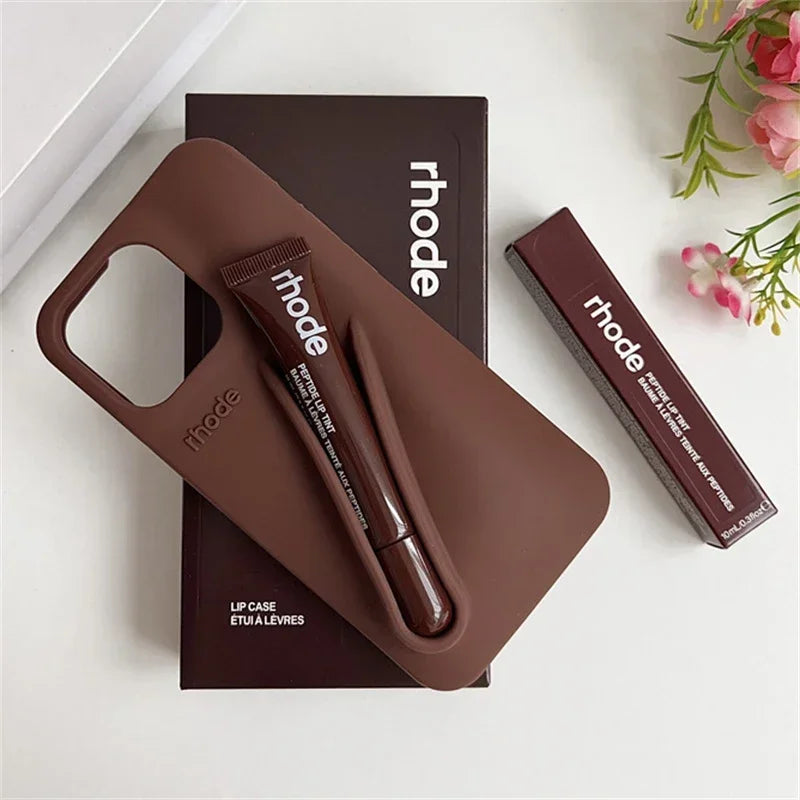 Phone Case for IPhone 15 16 14 13 12 11 Pro Max Plus 17 Air Lip Gloss Holder Silicone Shockproof Cover with Box and Lipstick.