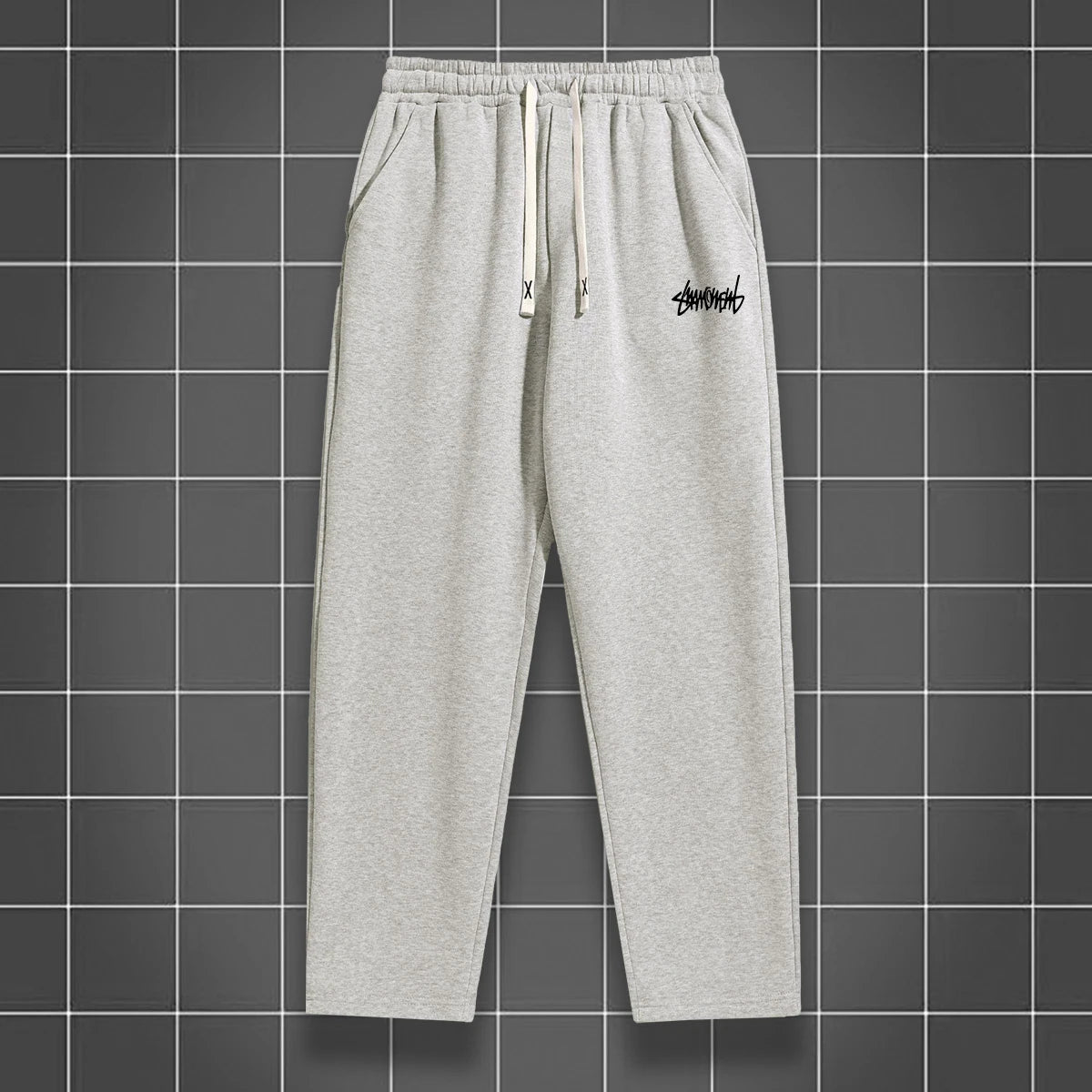Men's solid color straight leg jogging pants, suitable for casual sports such as running, gym, and outdoor activities.