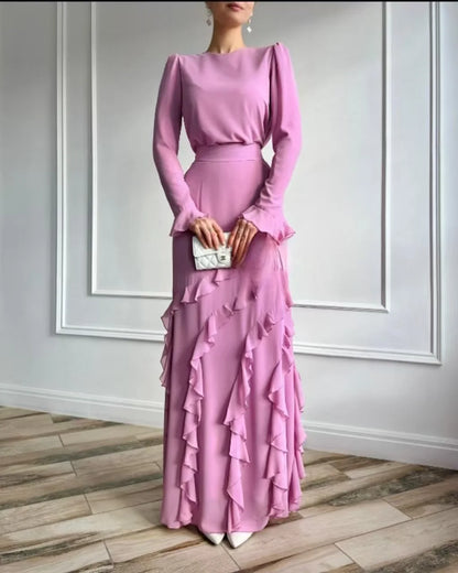 Muslim 2 Piece Set Women Party Skirt Top Suit Ruffles Ramadan Morocco Dubai Islam Ensemble Femme 2025 Arabic Long Skirts Outfits.