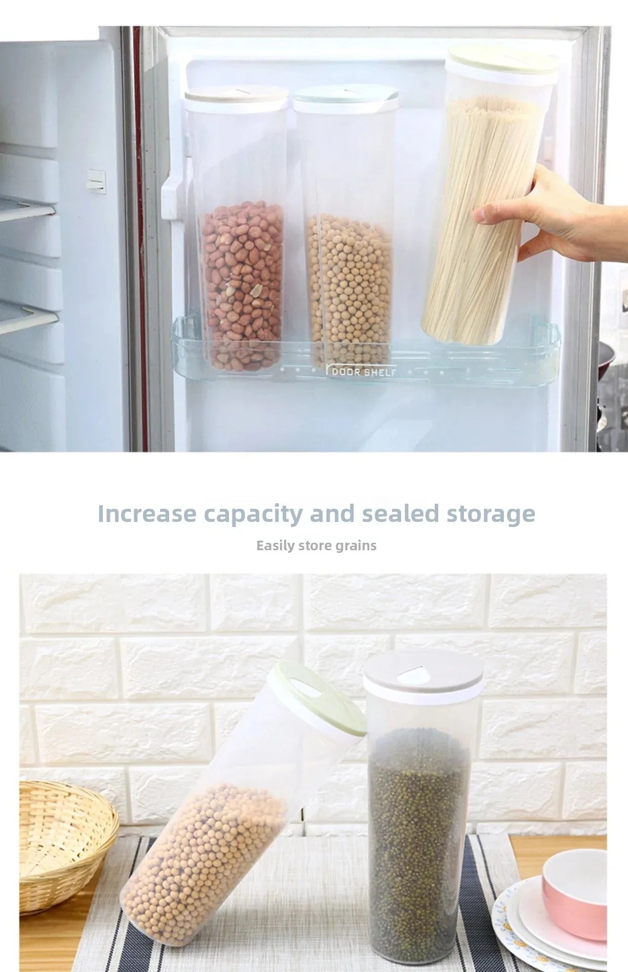 Transparent Plastic Kitchen Noodle Storage Container Sealable Jar Grain Storage Box Home Use Food Preservation Tin Canister.