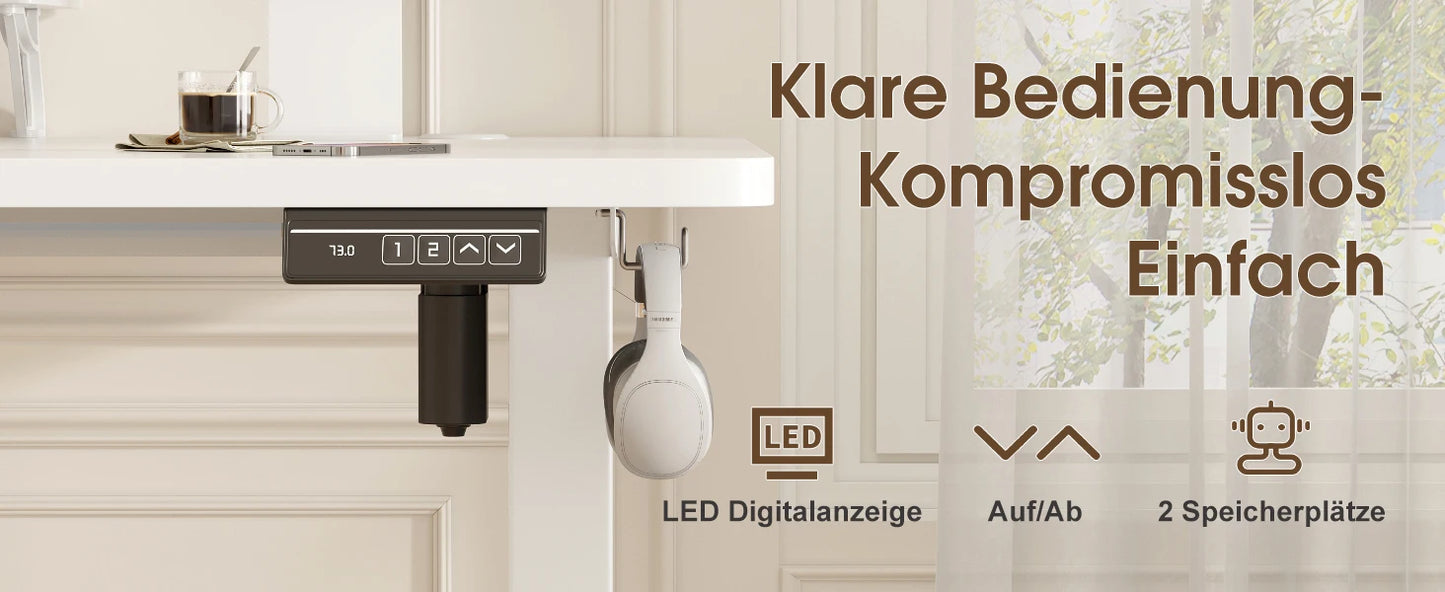 Devoko Höhenverstellbarer Schreibtisch Elektrisch 160×70cm mit Monitorständer,Ergonomisches Sitz-Stehpult (Weiß)