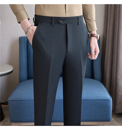 Men Suit Pants 2025 Elastic Slim Fit Formal Dress Pants Solid Casual White Trousers Pantalon Homme Wedding Party Men Clothing