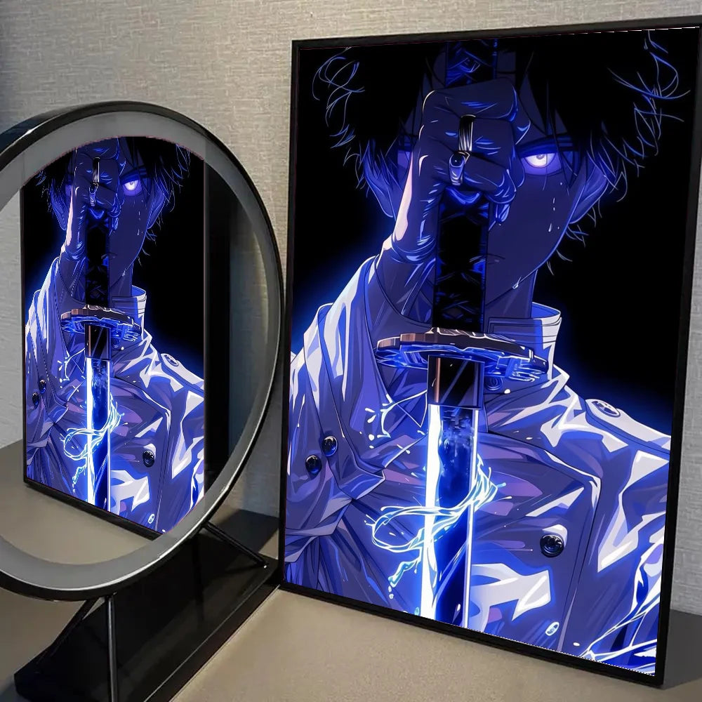 1pc Neon Effect Japan Anime Demon Slayer Tanjiro Nezuko Character Poster Self-adhesive Art Waterproof Paper Sticker Wall Decor