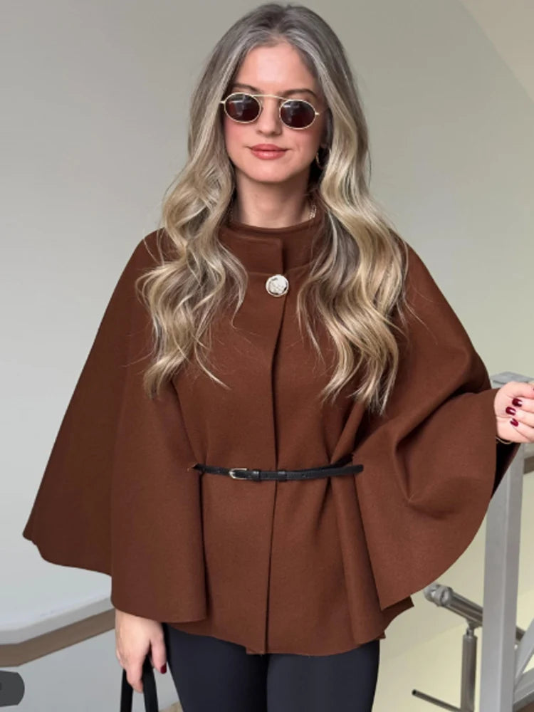 HXAO Damenjacken, übergroße Gürtel-Tunika-Jacke, Herbst-Wintermantel, weiblich, rot, braun, schwarz, Jacke, abgeschnittene Oberbekleidung mit Fledermausärmeln